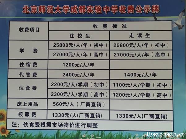 2016年北京师范大学成都实验中学收费标准